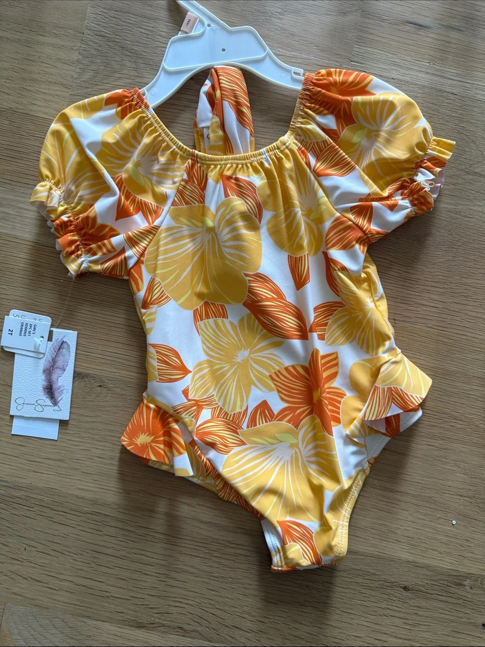 NWT Jessica Simpson Girls' Yellow & Orange Floral One-Piece Swimsuit 2T